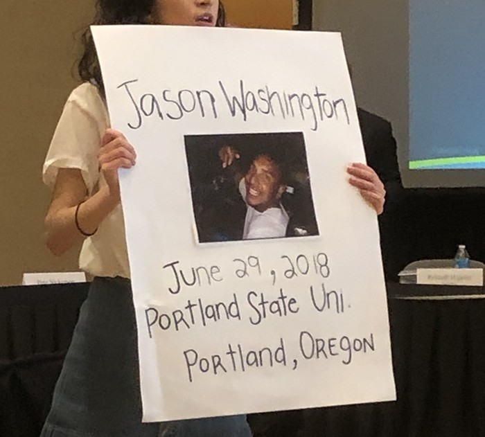 Students calling to disarm PSU police officers packed into PSU board meetings in 2019.