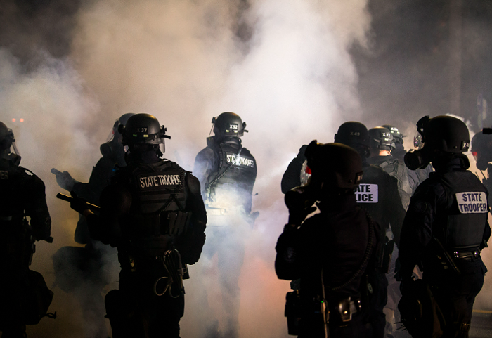 OSP officers respond to a Portland protest in early September.