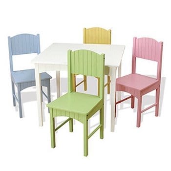 Kidkraft nantucket kid's wooden table & 4 chairs set with wainscoting detail