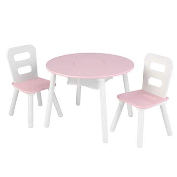 Kidkraft wooden round table & 2 chair set with center mesh storage