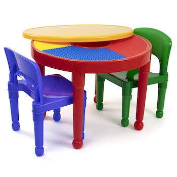 Tot tutors kids 2 in 1 plastic building blocks compatible activity table and 2 chairs set