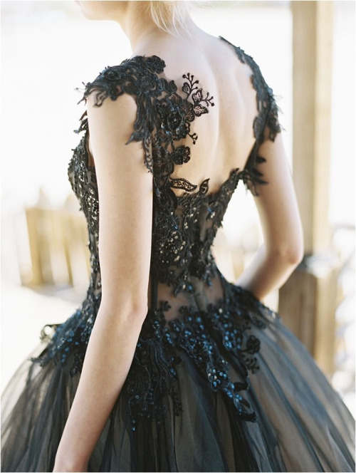 Lace and tulle black wedding dress
