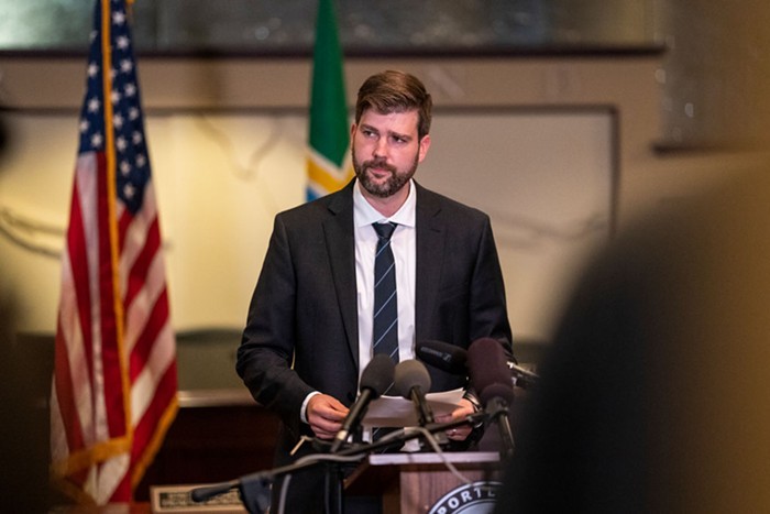 Multnomah County District Attorney Mike Schmidt at a 2020 press conference.