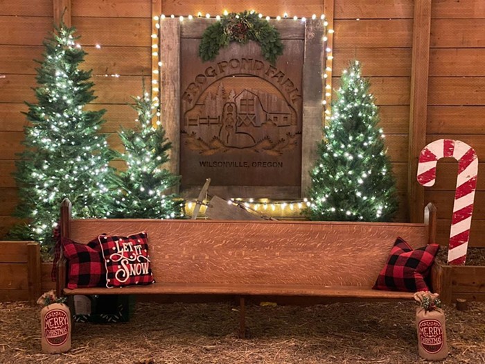 Take advantage of this festive photo op while you pick up a Christmas tree at Frog Pond Farms holiday market.