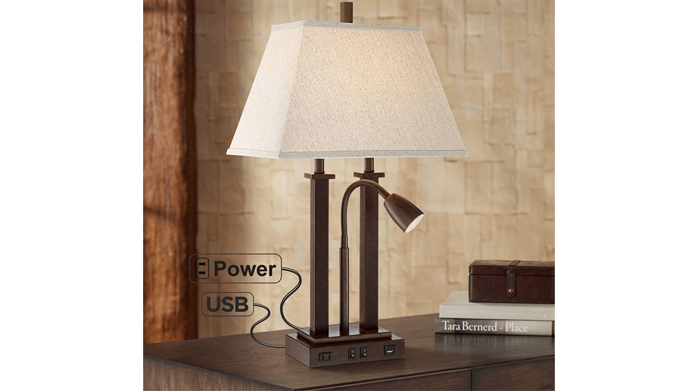 Deacon Modern Desk Table Lamp with USB and AC Power Outlet