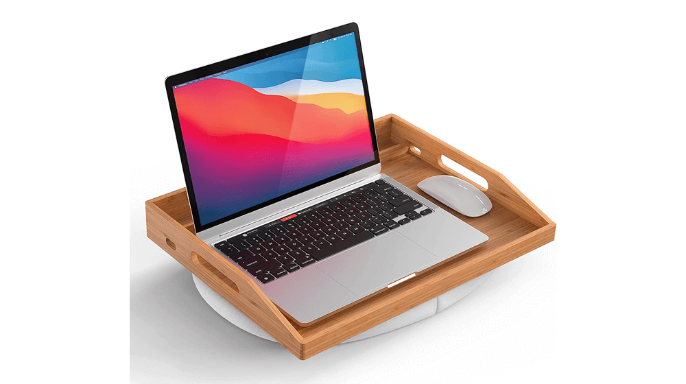 Bamboo Lap Desk Portable Laptop Tray with Detachable Cushioned Bottom Supports Laptops