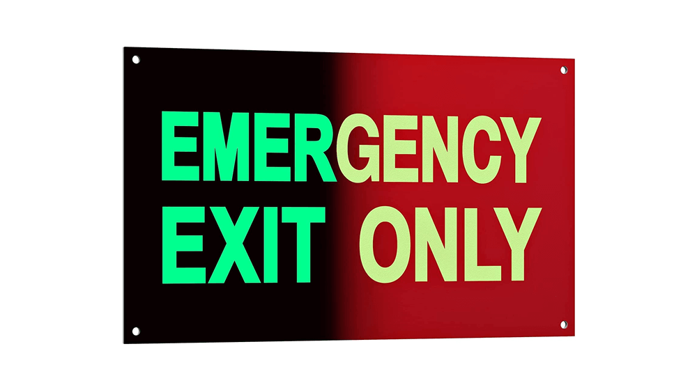 Emergency Exit Only Signs - Red photoluminescent Exit Signs