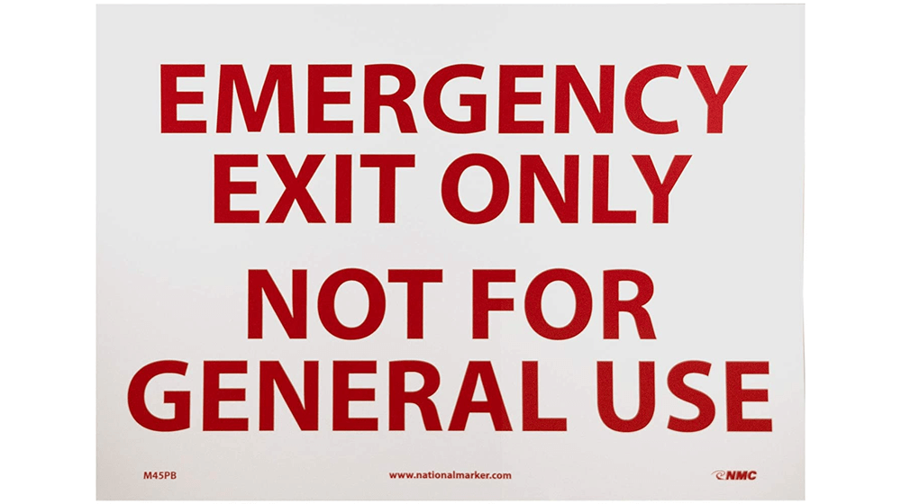 NMC M45PB EMERGENCY EXIT ONLY NOT FOR GENERAL USE Sign