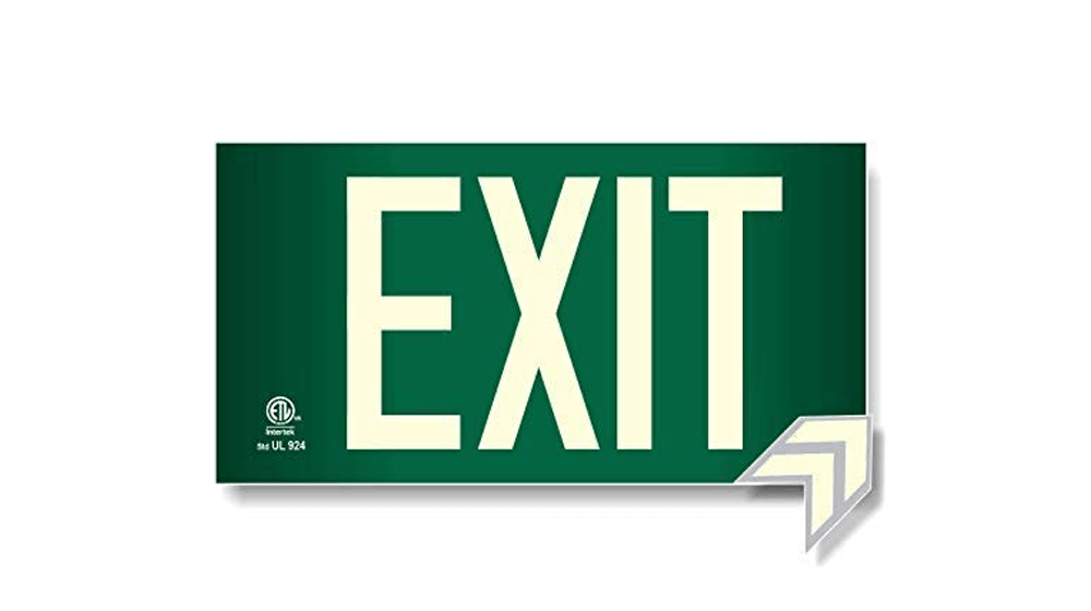 Photoluminescent Exit Sign Green - Aluminum Code Approved