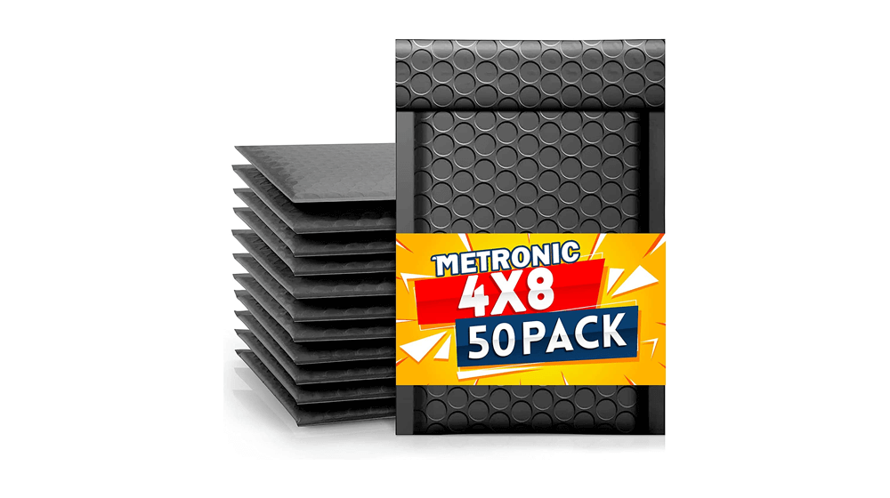 Metronic 4x8 Inch Bubble Mailer 50 Pack,Black Bubble Mailers