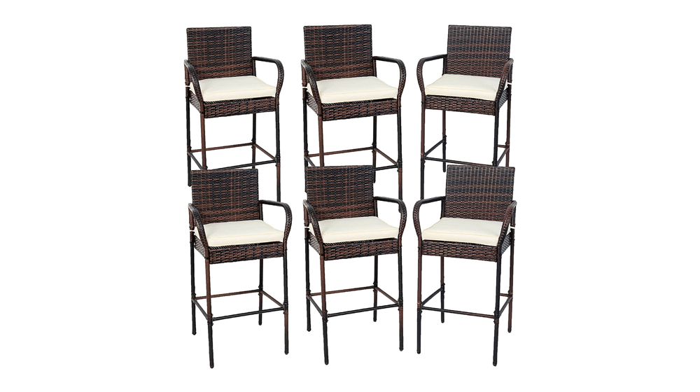 Sundale Outdoor Bar Stools Set of 6, 6 Pieces Rattan Bar Stool Wicker Chairs