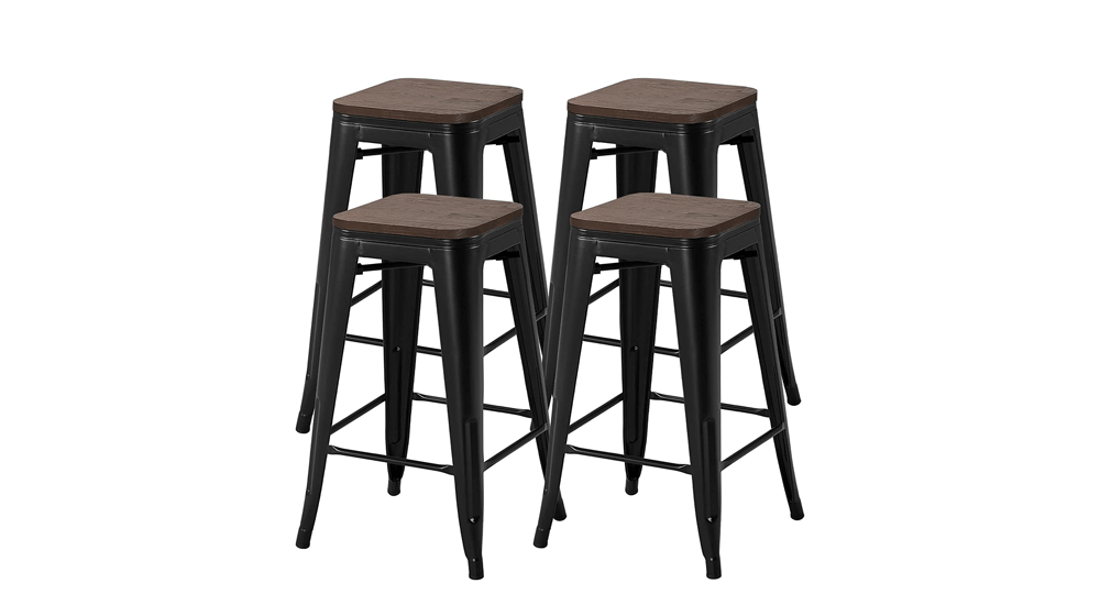 Yaheetech Metal Bar Stools 26 inch Stackable Barstools Wooden Seat Bar Chairs