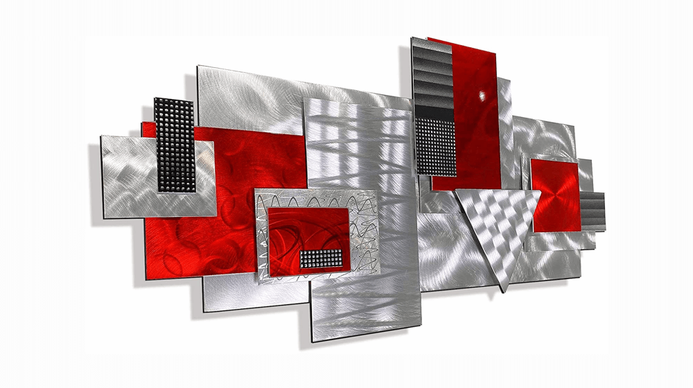 Statements2000 Silver Red & Black Contemporary Metal Sculpture - Geometric Abstract Wall Art