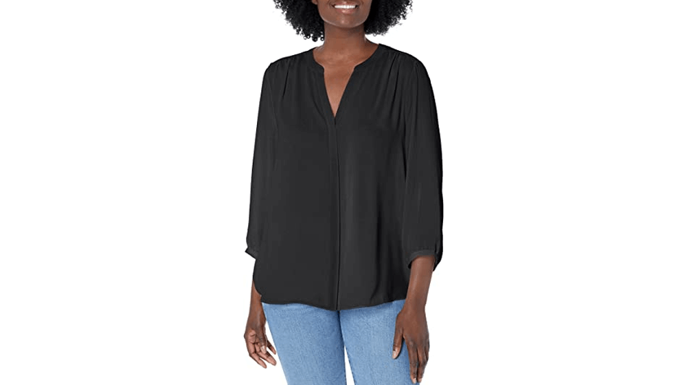 NYDJ Women’s Three-Quarter Sleeve Pintuck Blouse