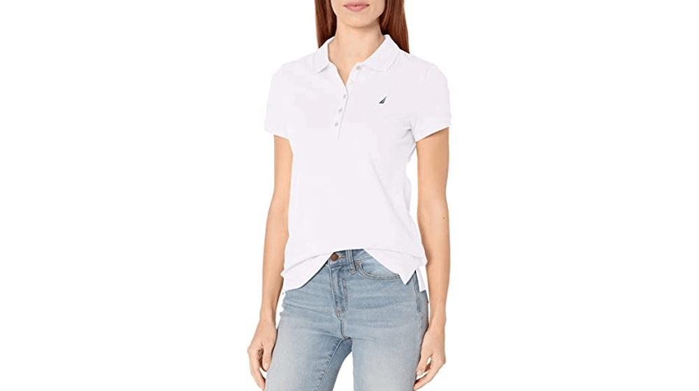 Nautica Women's 5-Button Short Sleeve Cotton Polo Shirt