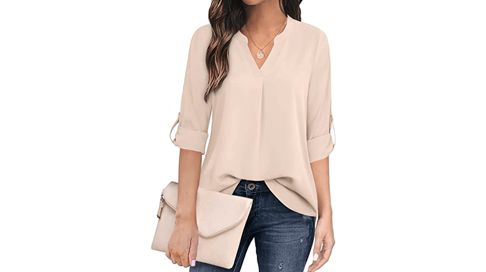 Timeson Women's Casual Chiffon V Neck 3, 4 Sleeve Blouse Tops